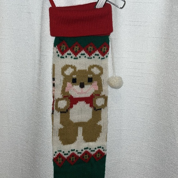 Vintage Santa's Best Teddy Bear Knit Long Stocking 23" Christmas Country Classic - Picture 6 of 7